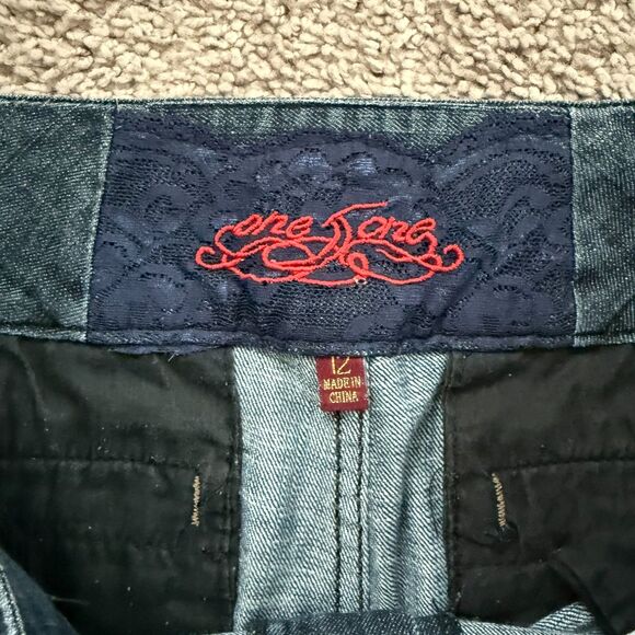 One Song Women Jeans Size 12 Blue Boho Stretch Relaxed 10" Rise - Picture 9 of 11